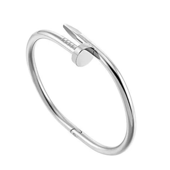 NEW Fashion Silver Color Nail Titanium Steel Plated Bangle Bracelet - Picture 1 of 9